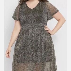 Silver metallic Grecian Lane Bryant V-Neck dress 22/24 with shark bite hem